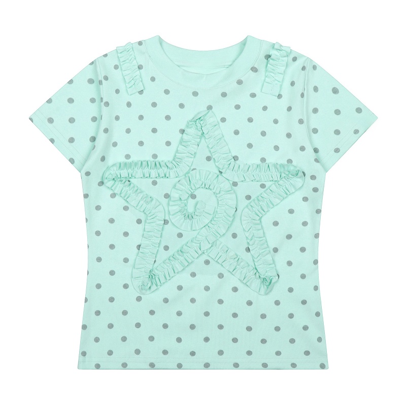 Star-Embellished Polka Dot Chic T-Shirt — Mint Green