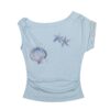 Seashell And Starfish Pattern T-Shirt — Light Blue
