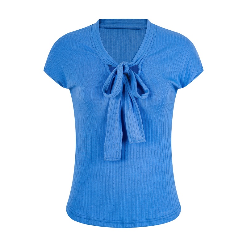 V-Neck T-Shirt With Bow-Tie Straps — Blue