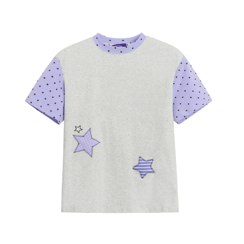 Light Purple Color-Block T-Shirt With Star Print